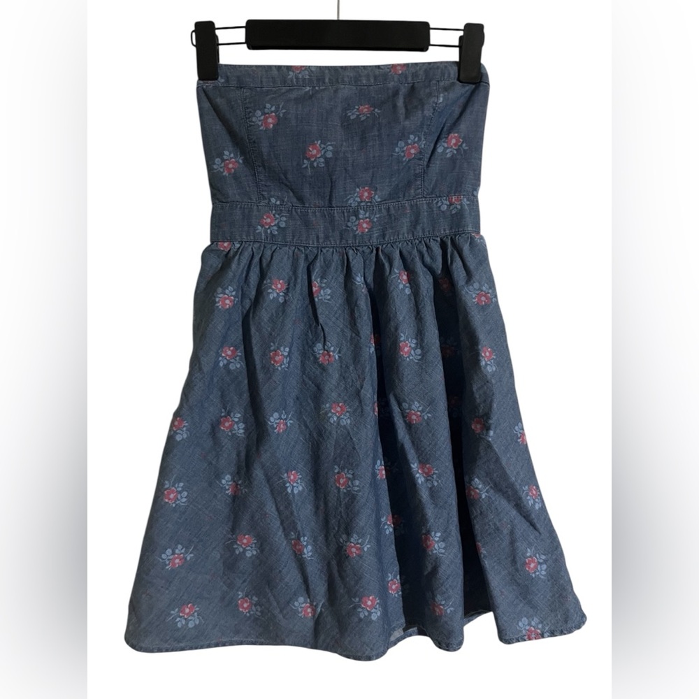 Hollister Floral Strapless Denim Junior Dress size M
